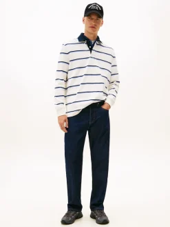 Tommy Jeans miesten paita TJM RLX WOVEN LABEL RUGBY, valkoinen