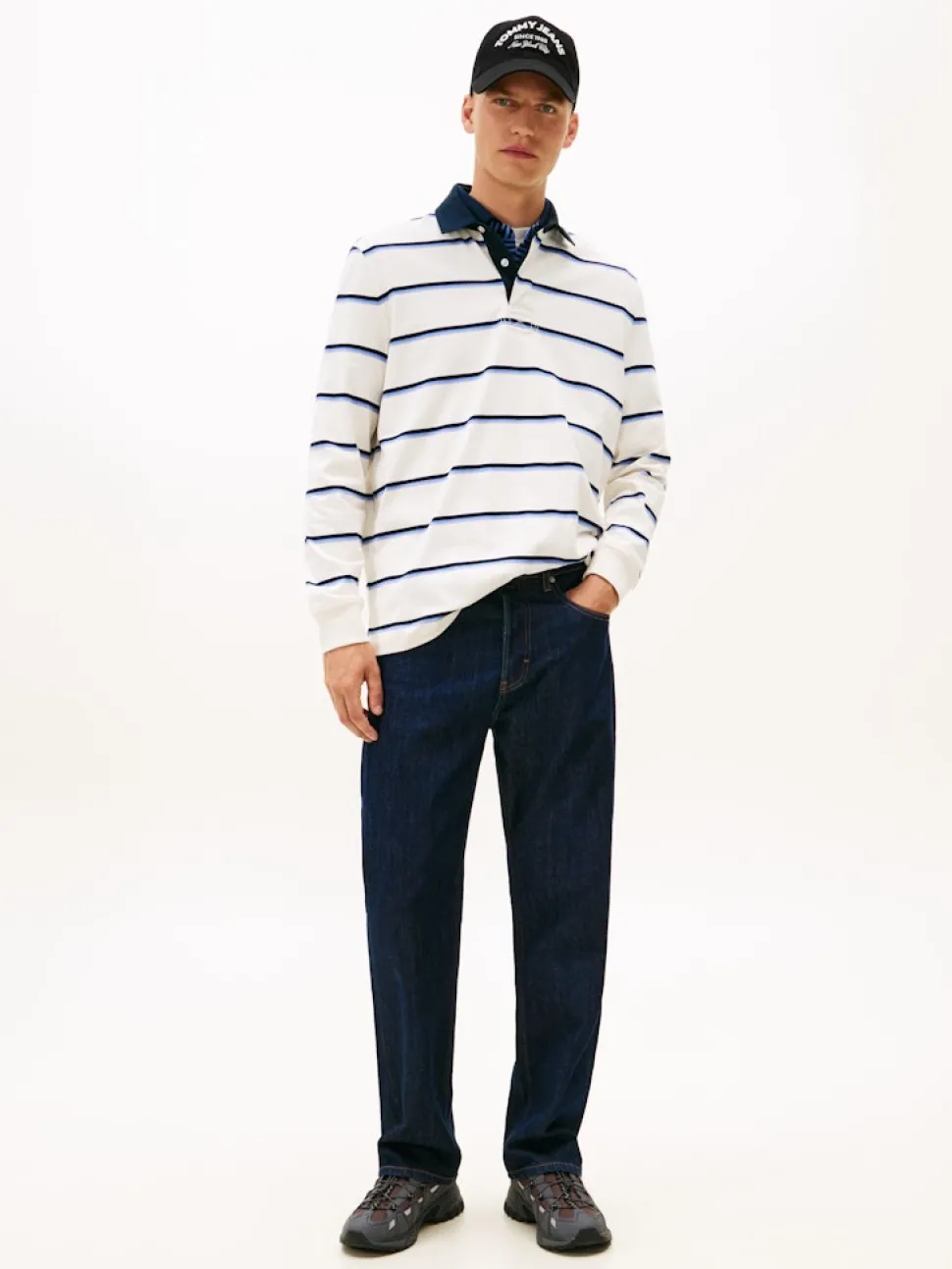 Tommy Jeans miesten paita TJM RLX WOVEN LABEL RUGBY, valkoinen