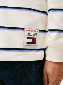Tommy Jeans miesten paita TJM RLX WOVEN LABEL RUGBY, valkoinen