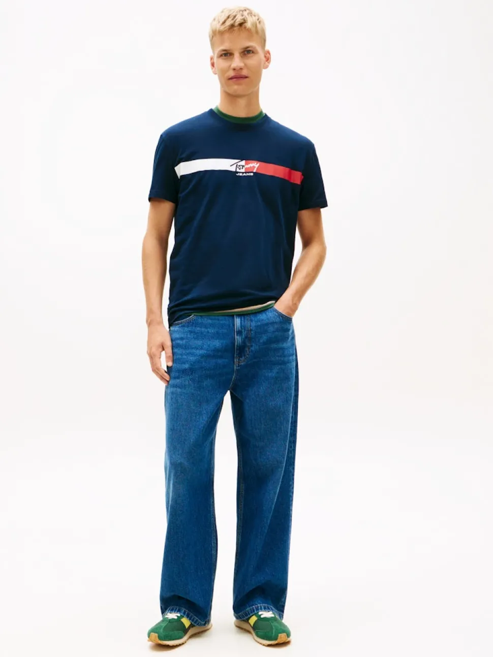 Tommy Jeans miesten t-paita TJM REG SIGNATURE STRIPE T EXT, tummansininen