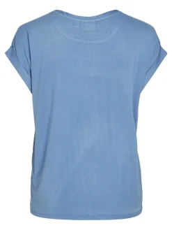 Vila lyhythihainen toppi, VIELLETTE S/S SATIN TOP Blissful Blue