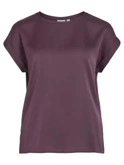 Vila lyhythihainen toppi, VIELLETTE S/S SATIN TOP Plum Perfect
