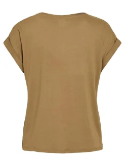 Vila naisten lyhythihainen toppi K-Viellette S/S Satin Top - NOOS, Bistre