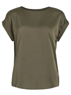Vila naisten lyhythihainen toppi K-Viellette S/S Satin Top - NOOS, Dusty Olive