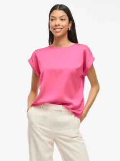 Vila naisten lyhythihainen toppi K-Viellette S/S Satin Top - NOOS, Sangria Sunset