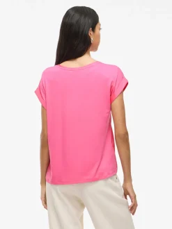 Vila naisten lyhythihainen toppi K-Viellette S/S Satin Top - NOOS, Sangria Sunset