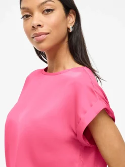Vila naisten lyhythihainen toppi K-Viellette S/S Satin Top - NOOS, Sangria Sunset