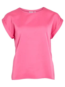 Vila naisten lyhythihainen toppi K-Viellette S/S Satin Top - NOOS, Sangria Sunset
