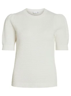 Vila naisten neulepusero, VIDALO O-NECK S/S KNIT TOP Valkoinen