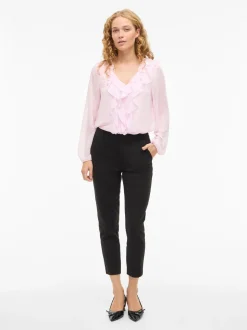 Vila naisten pusero Viane L/S V-Neck Frill Top, Cherry Blossom