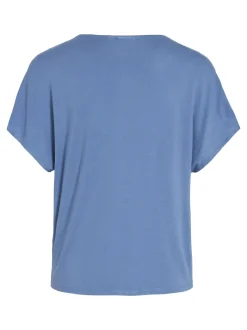 Vila naisten satiinitoppi, VIELLETTE V-NECK S/S SATIN TOP Sininen