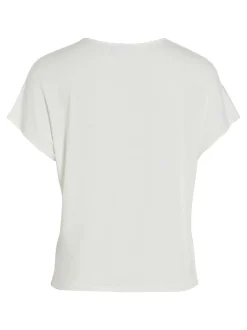 Vila naisten satiinitoppi, VIELLETTE V-NECK S/S SATIN TOP Valkoinen
