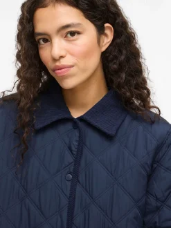 Vila naisten tikkitakki, VIQUILA L/S CORDUROY QUILT LONG JACKET Navy Blazer