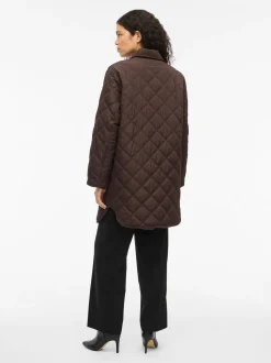 Vila naisten tikkitakki, VIQUILA L/S CORDUROY QUILT LONG JACKET Coffee Bean