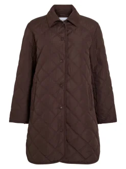 Vila naisten tikkitakki, VIQUILA L/S CORDUROY QUILT LONG JACKET Coffee Bean
