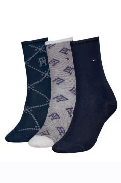 WOMEN SOCK MONOGRAM GIFT BOX 3PK SININEN KUOSI