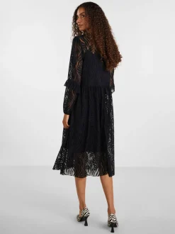 Y.A.S Naisten Mekko YASLUCIANNA LS LONG LACE DRESS Musta