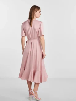 Y.A.S Naisten Mekko, YASTHEA 2/4 MIDI WRAP DRESS Vaaleanpunainen