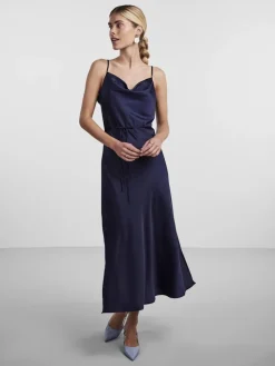 Y.A.S Naisten Mekko, YASTHEA STRAP LONG DRESS Tummansininen