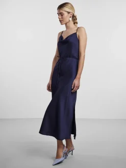 Y.A.S Naisten Mekko, YASTHEA STRAP LONG DRESS Tummansininen