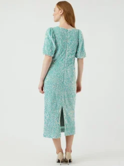 Y.A.S Naisten Midimekko, YASMAJA SEQUIN 2/4 MIDI DRESS Vaaleanvihreä