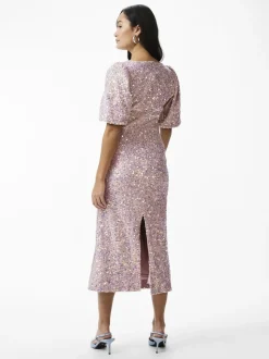 Y.A.S Naisten Midimekko, YASMAJA SEQUIN 2/4 MIDI DRESS Vaaleanpunainen