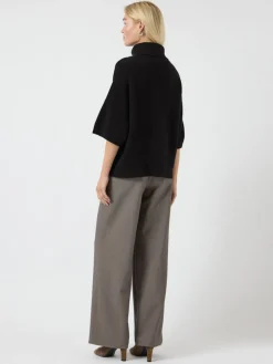 Y.A.S naisten neulepusero, YASEMILA 2/4 WOOL KNIT PULLOVER S. NOOS Black