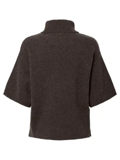 Y.A.S naisten neulepusero, YASEMILA 2/4 WOOL KNIT PULLOVER S. NOOS Coffee Bean